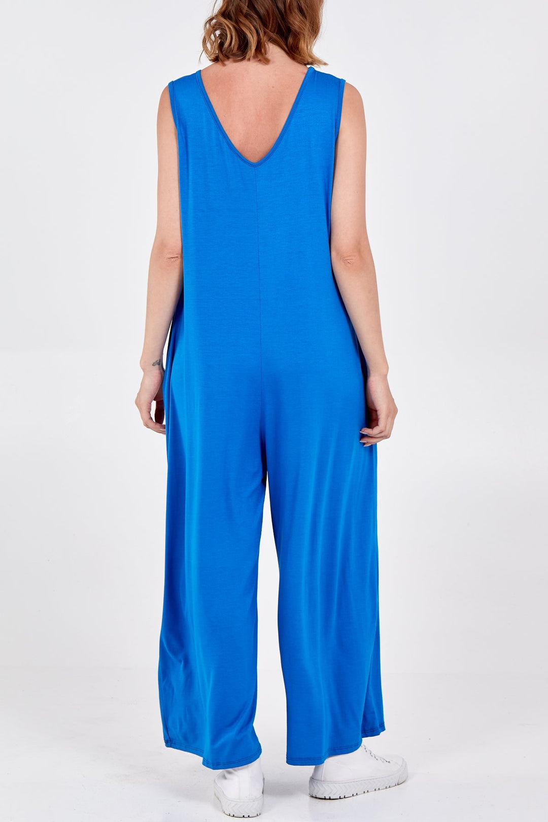 Sleeveless Plain V-Neck Jumpsuit