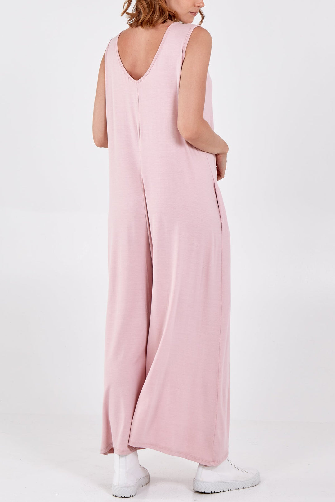 Sleeveless Plain V-Neck Jumpsuit