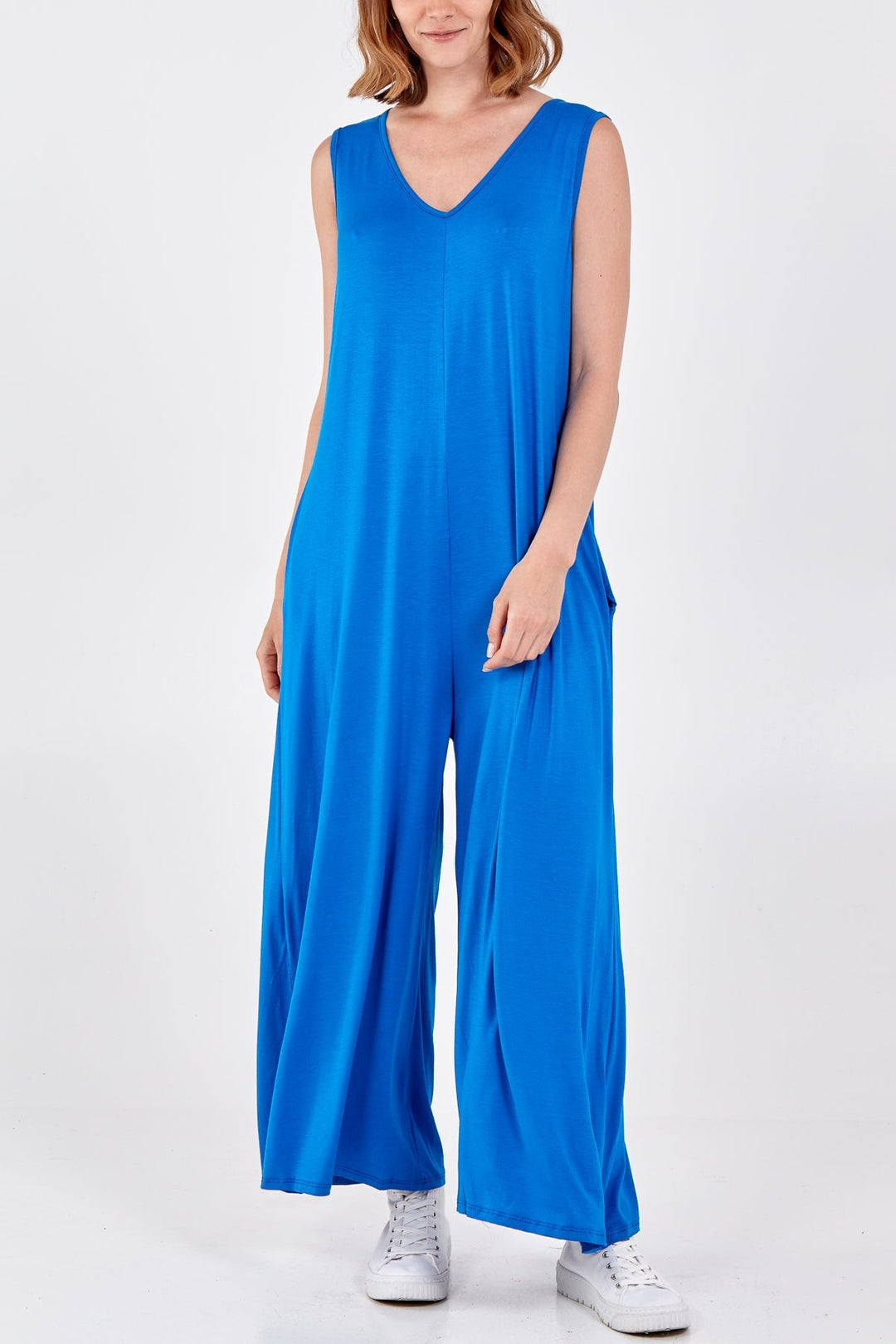 Sleeveless Plain V-Neck Jumpsuit