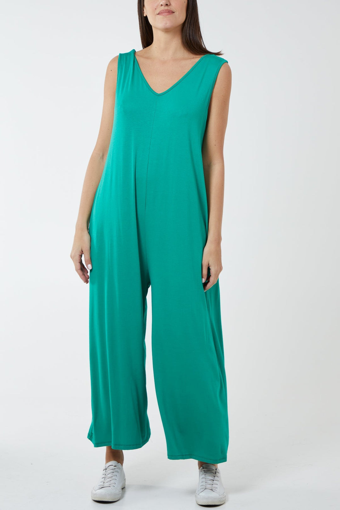 Sleeveless Plain V-Neck Jumpsuit