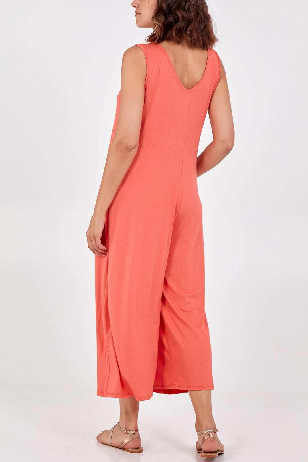 Sleeveless Plain V-Neck Jumpsuit