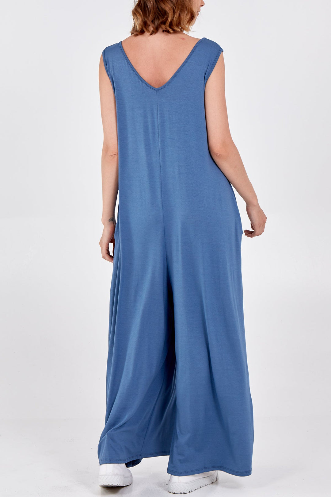 Sleeveless Plain V-Neck Jumpsuit