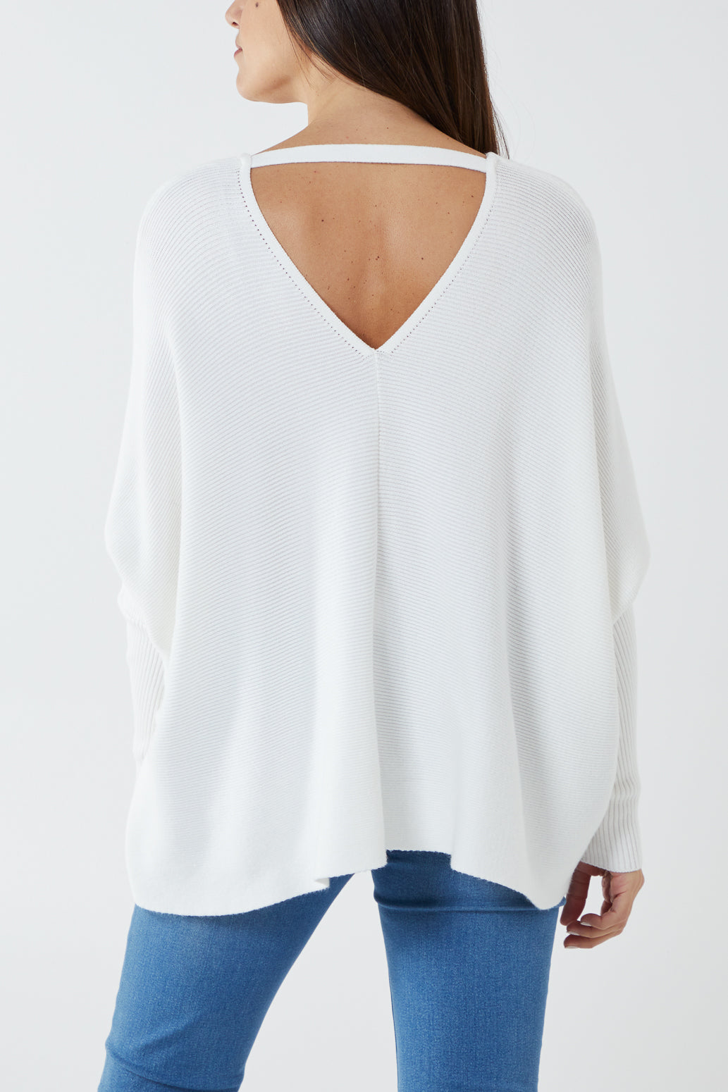 Deep V-Neck Ribbed Chevron Jumper