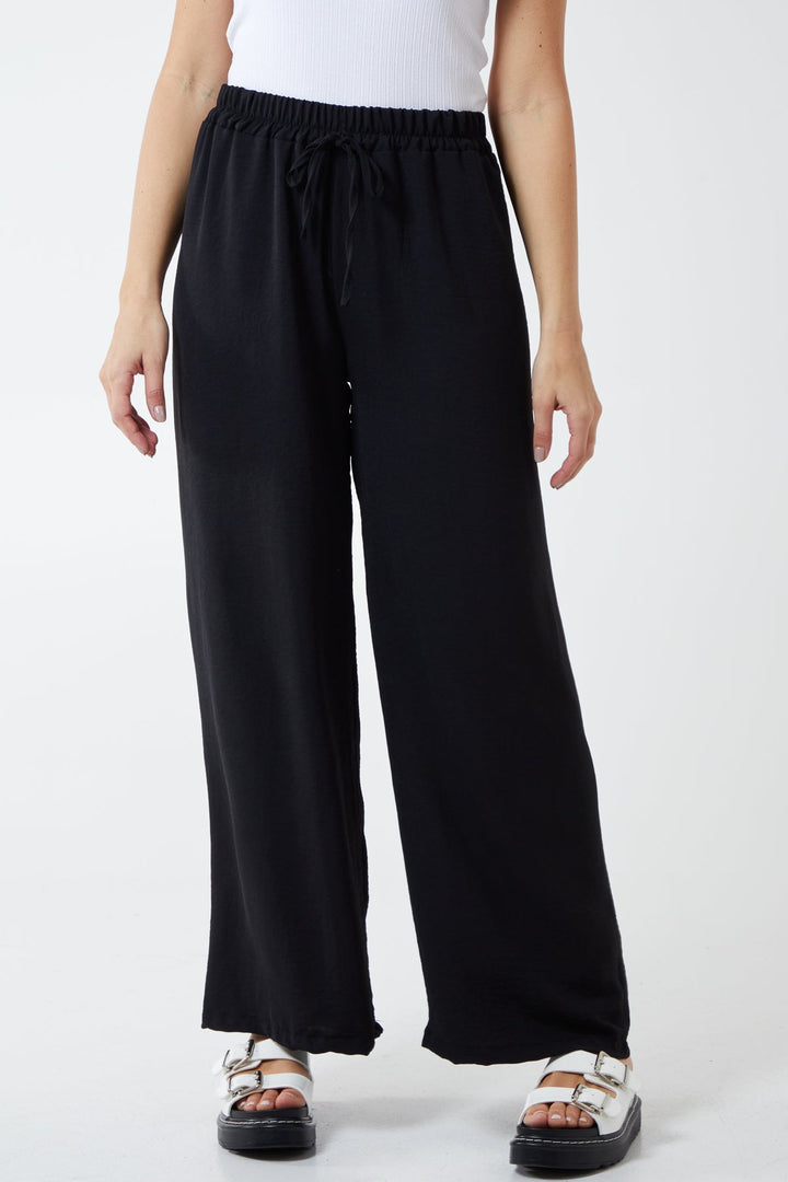 XL Drawstring Viscose Crepe Wide Leg Trousers