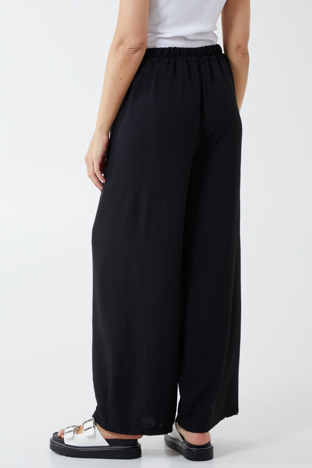 XL Drawstring Viscose Crepe Wide Leg Trousers