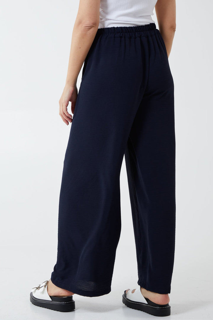 XL Drawstring Viscose Crepe Wide Leg Trousers