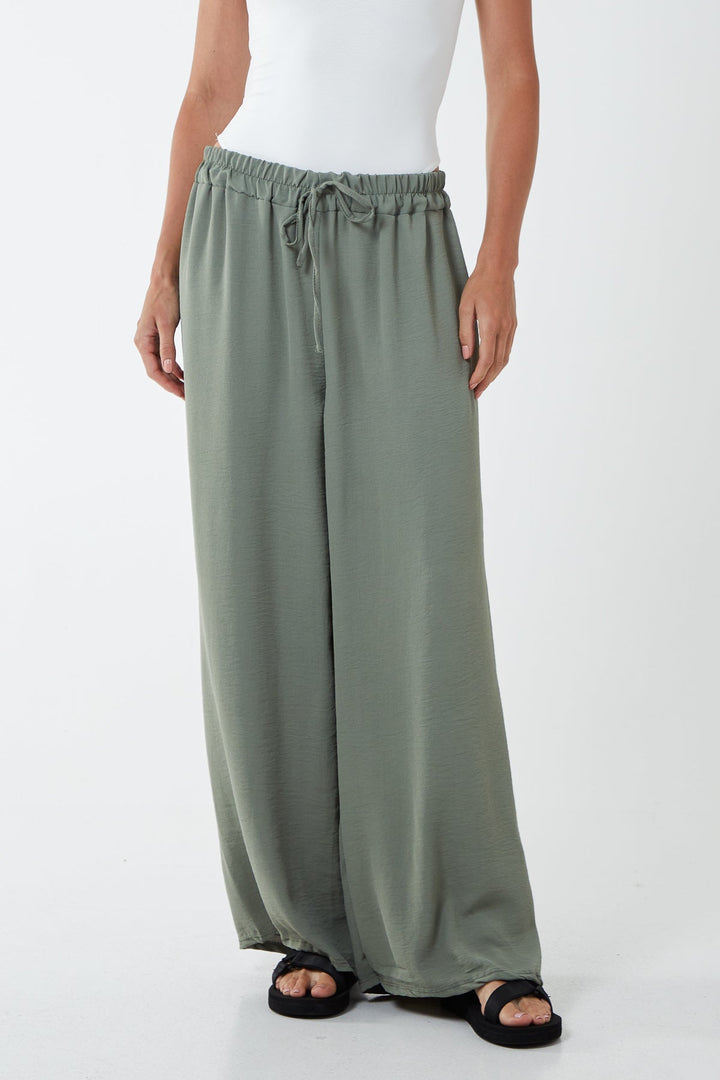 XL Drawstring Viscose Crepe Wide Leg Trousers