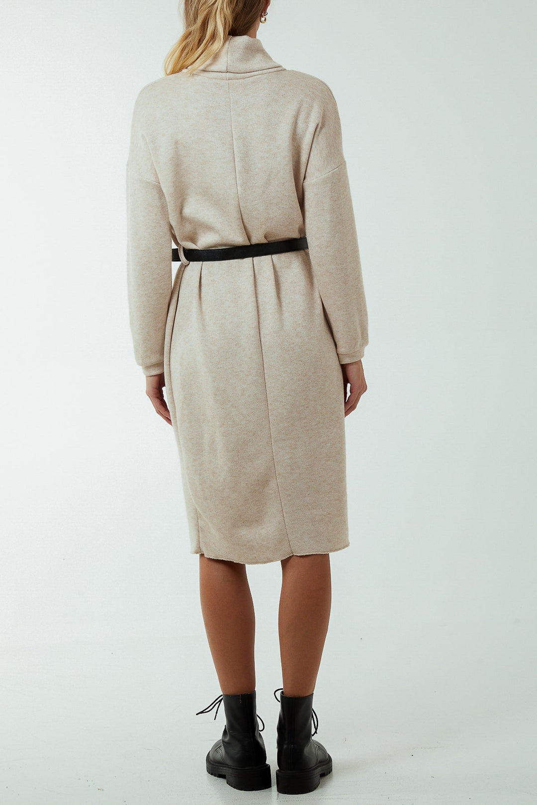 Roll Neck Belted Knitted Midi Dress