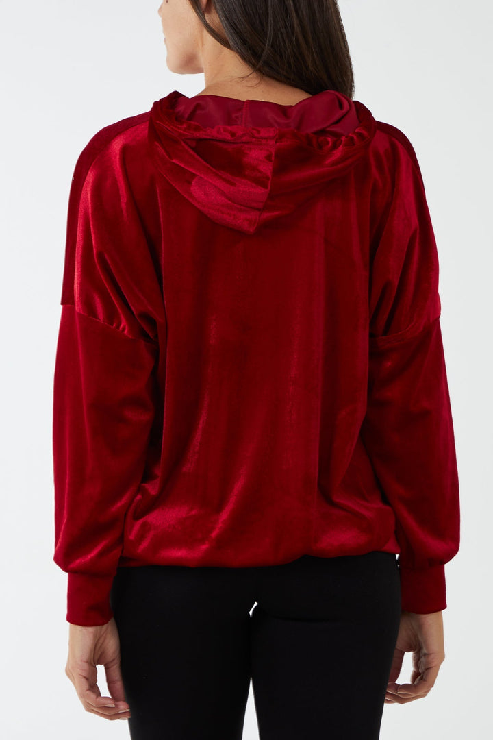 Velour Glitter Drawstring Hoodie