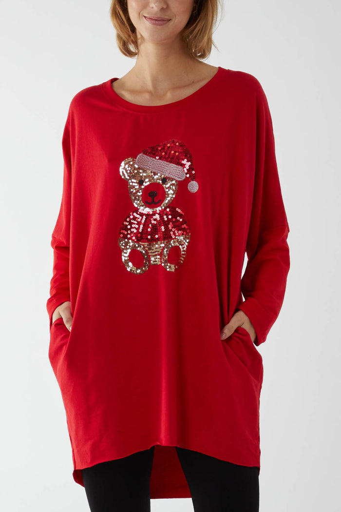 Sequin Teddy Bear Christmas Sweatshirt Jumper