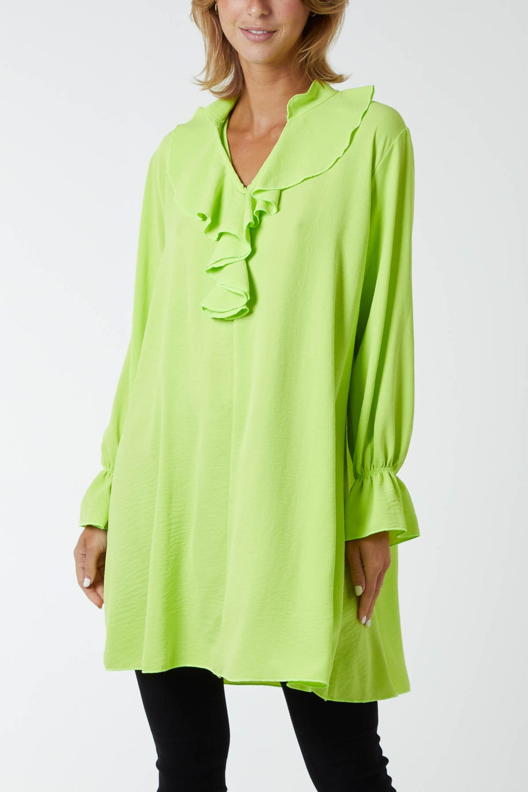 Ruffle Neck Tunic Dress