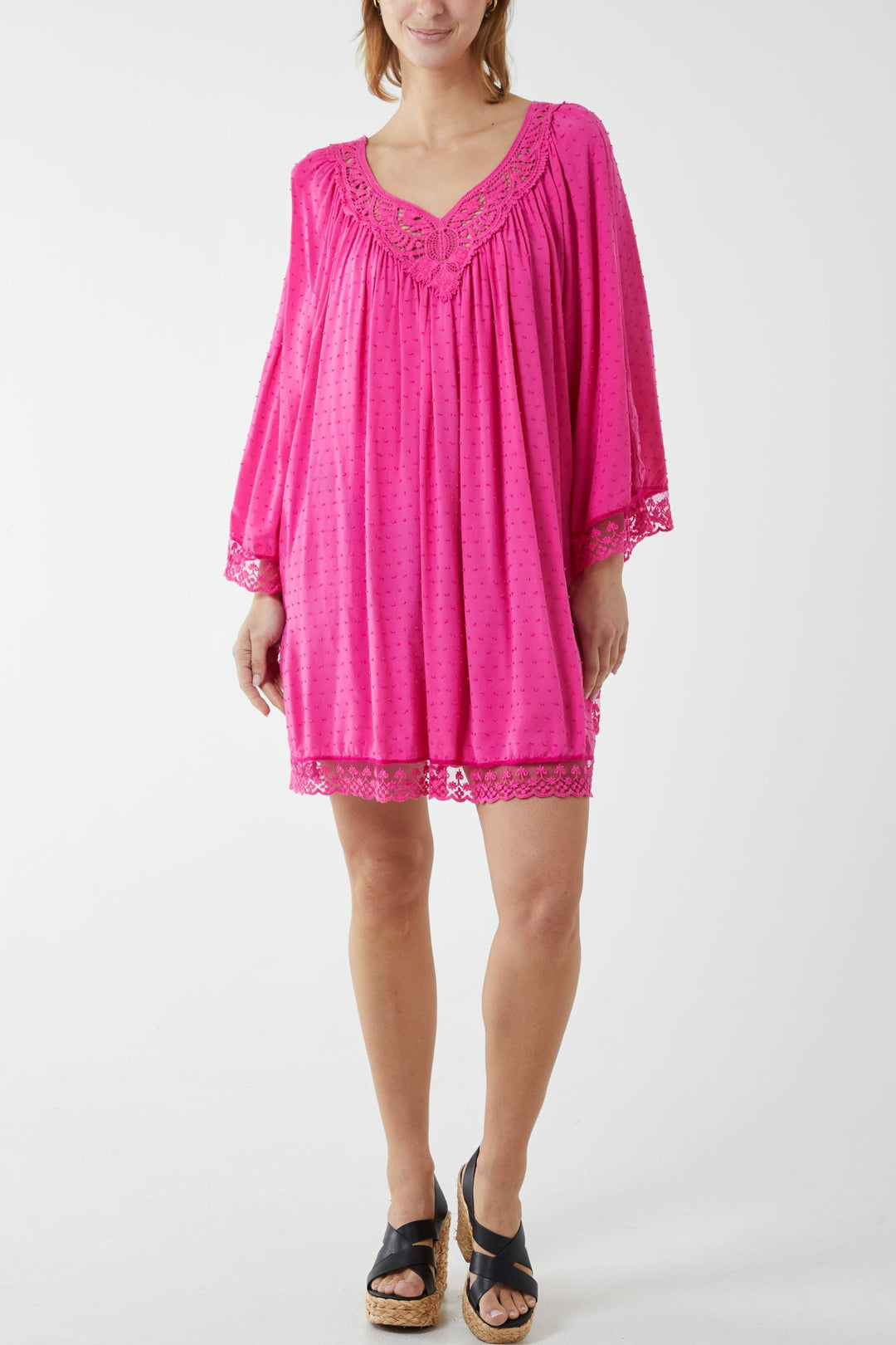 Lace Hem Broderie Collar Mini Dress