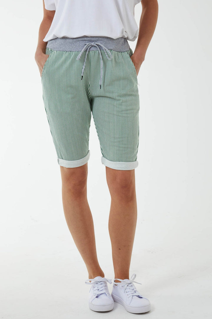 Stripe Shorts with Contrasted Waist