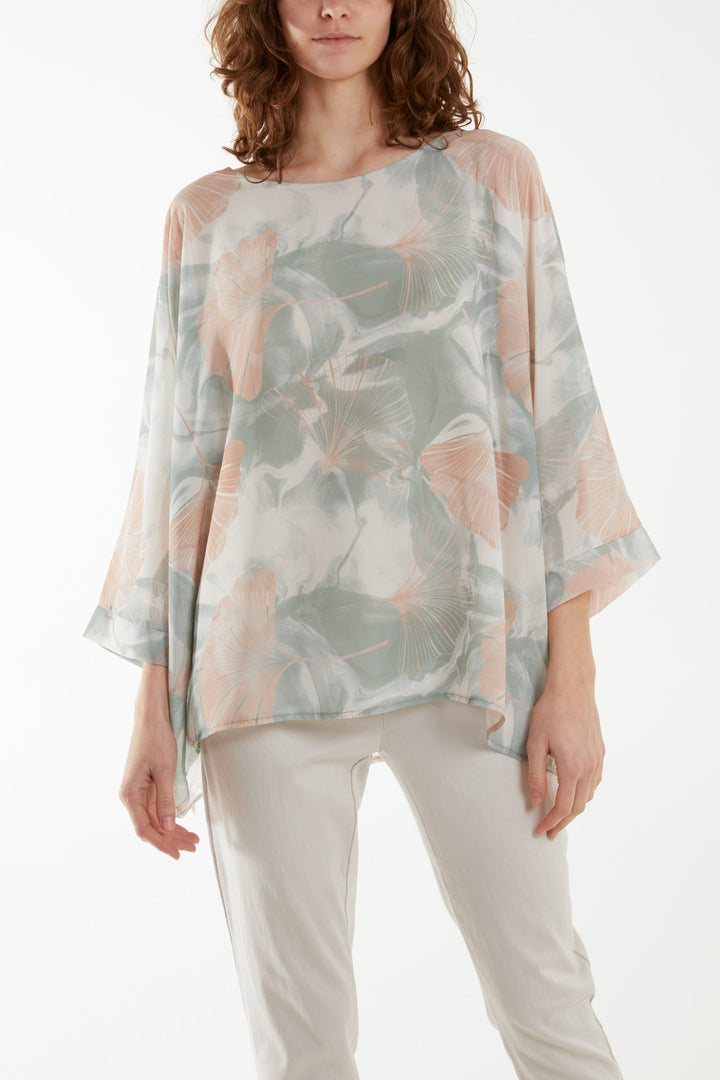 Feather Shell Print Tunic Top