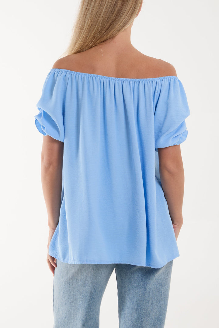 Puff Sleeve Smock Bardot Top