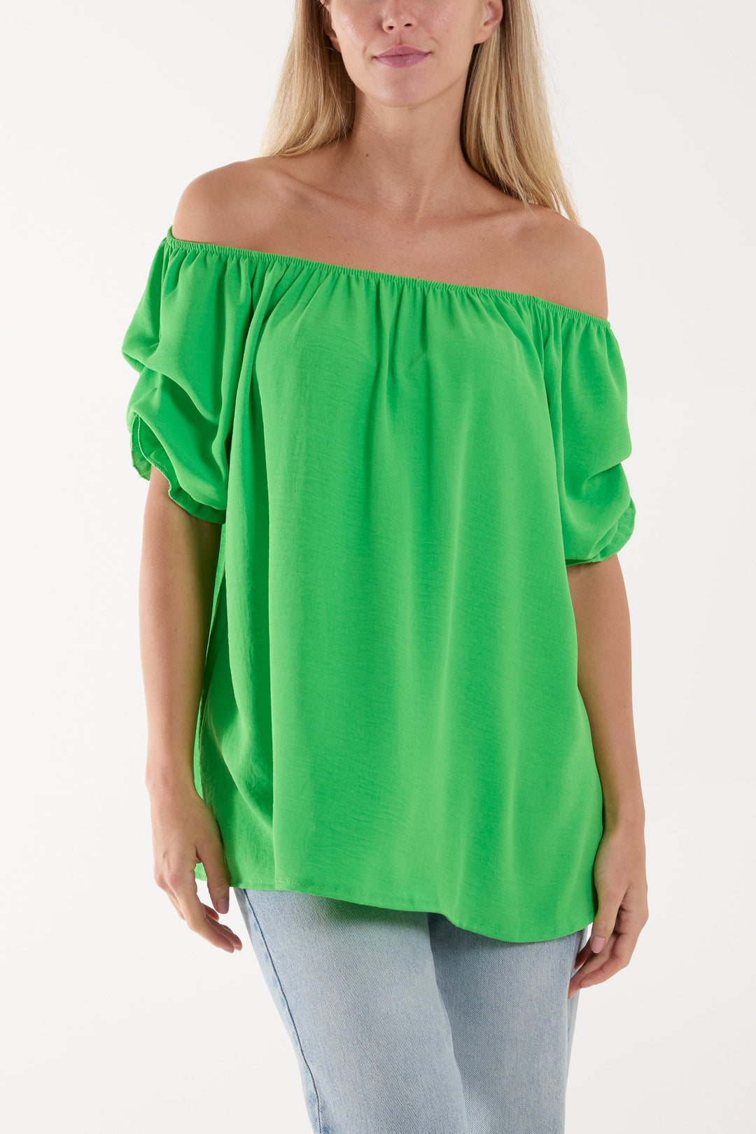 Puff Sleeve Smock Bardot Top