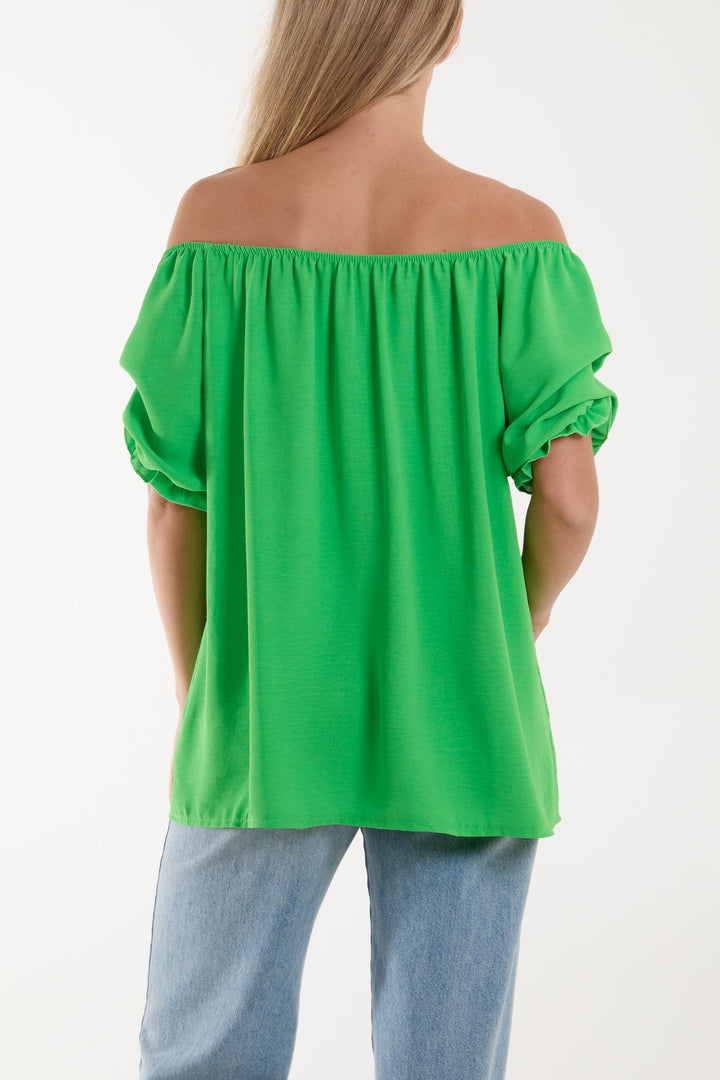 Puff Sleeve Smock Bardot Top