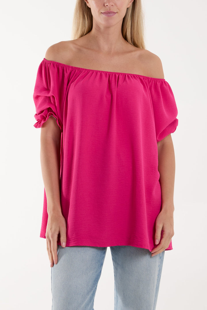 Puff Sleeve Smock Bardot Top