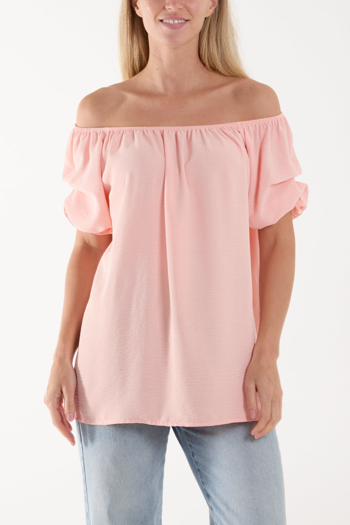 Puff Sleeve Smock Bardot Top