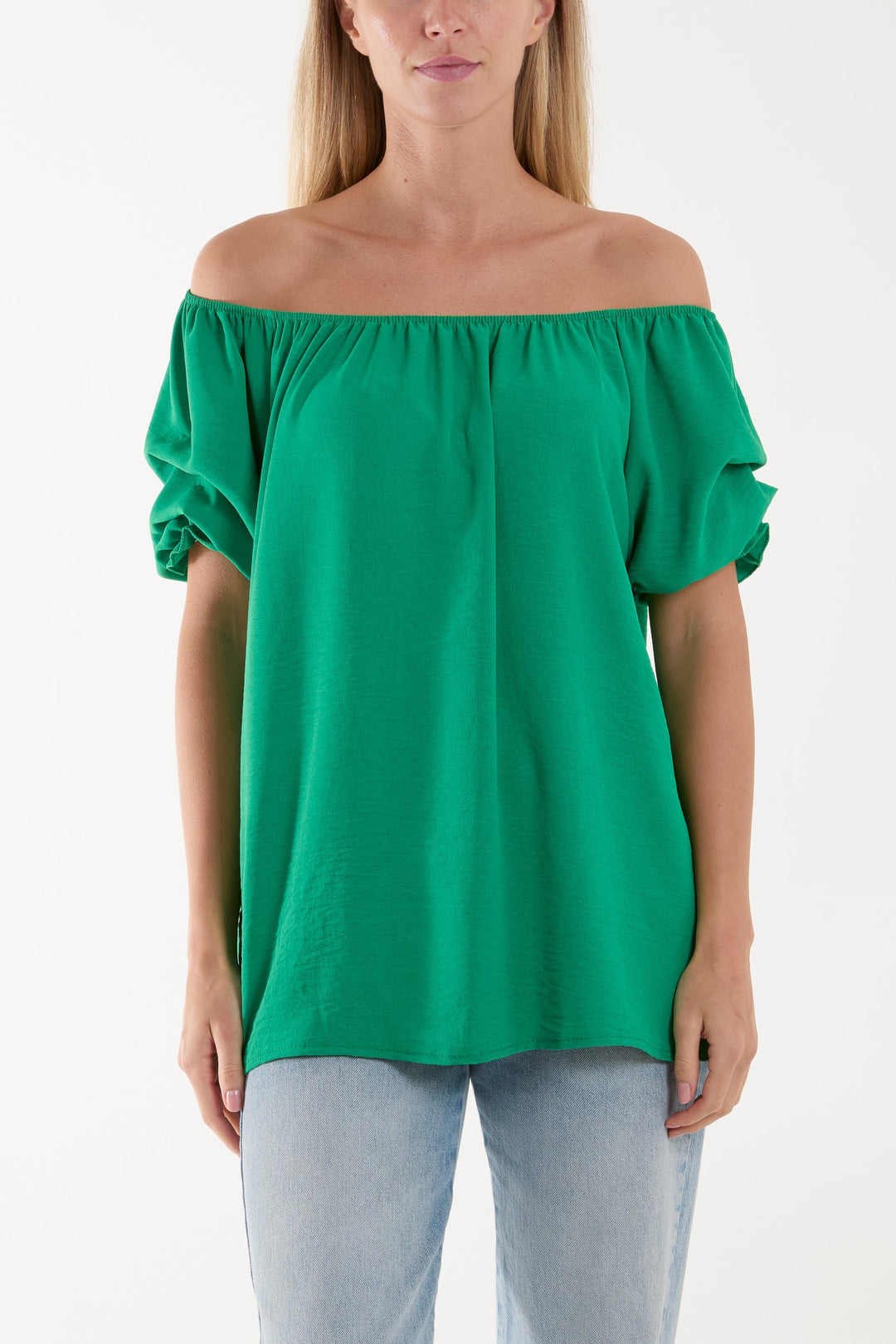 Puff Sleeve Smock Bardot Top