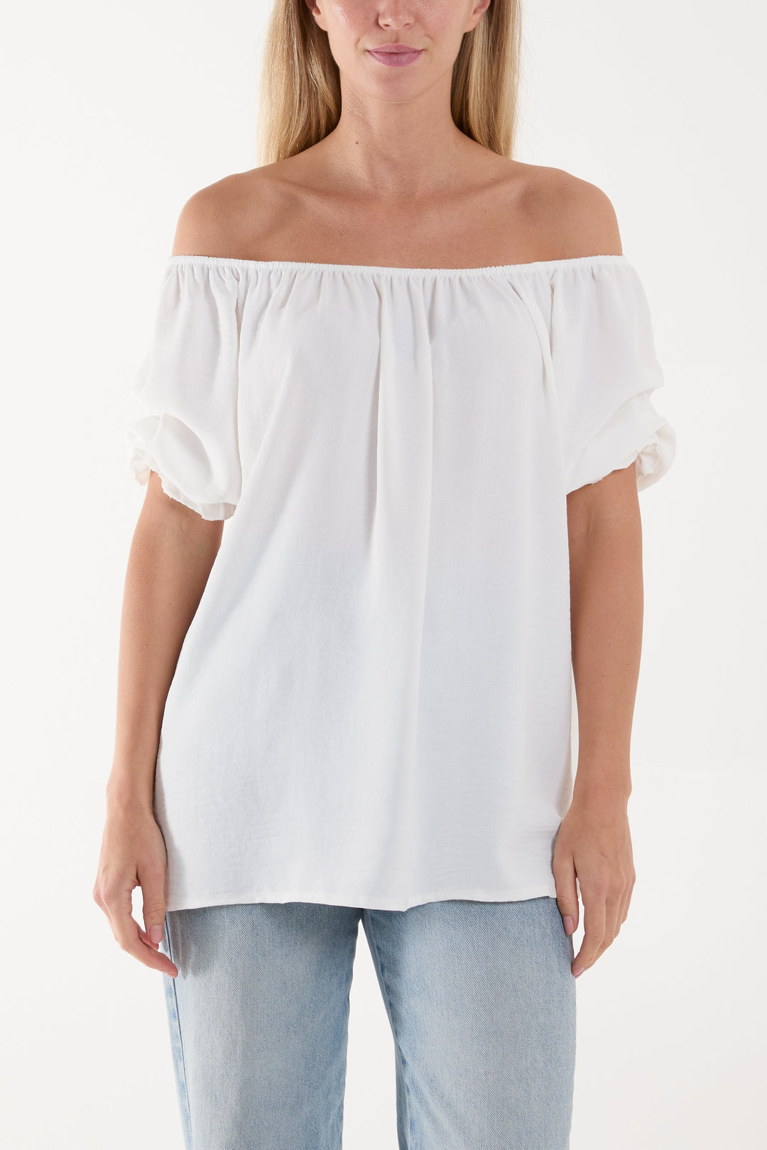 Puff Sleeve Smock Bardot Top