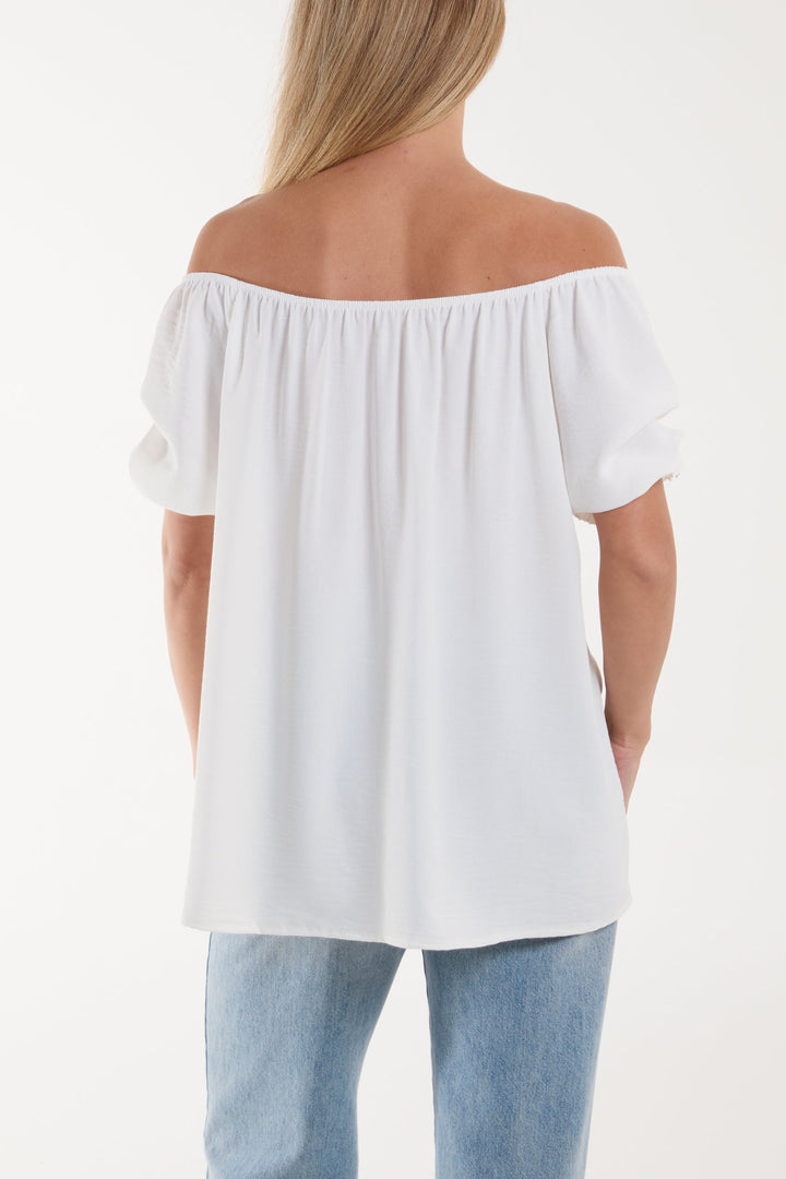 Puff Sleeve Smock Bardot Top