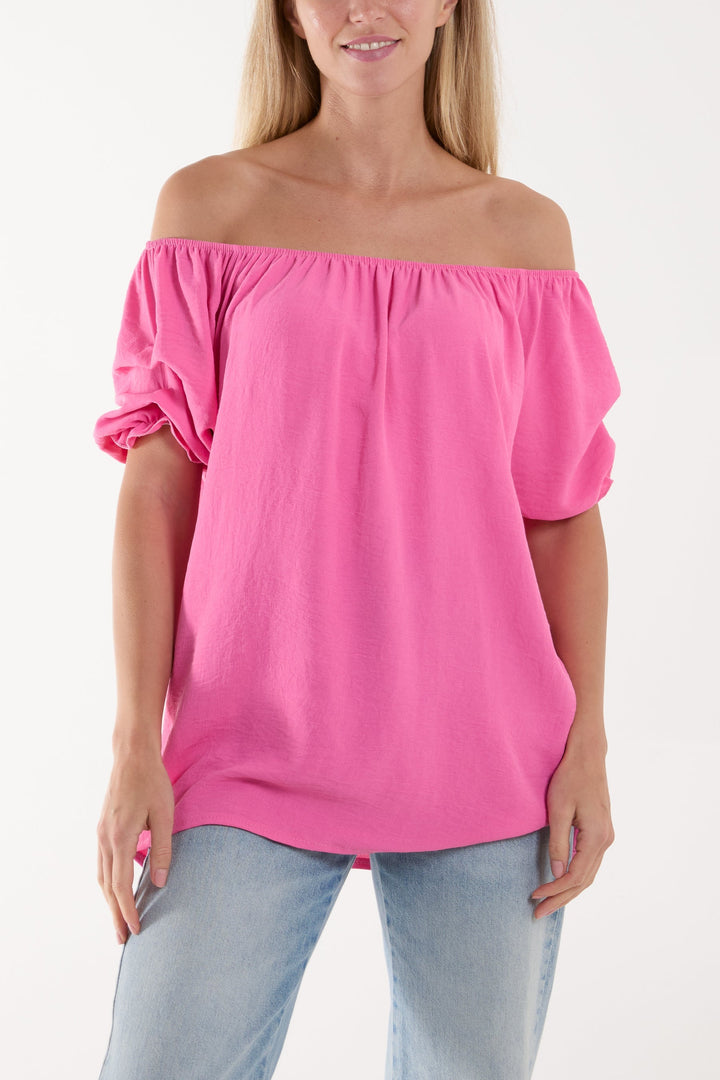 Puff Sleeve Smock Bardot Top