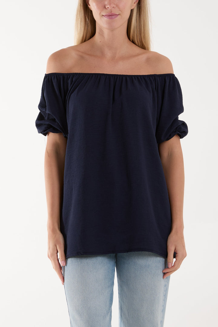 Puff Sleeve Smock Bardot Top