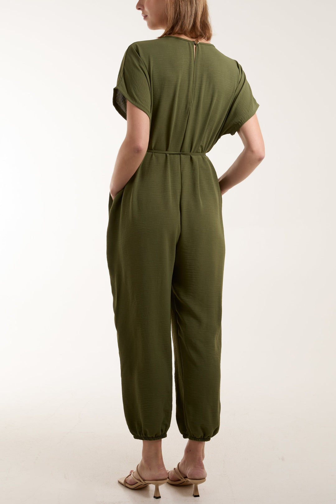 V-Neck Tied Waist Long Jumpsuit