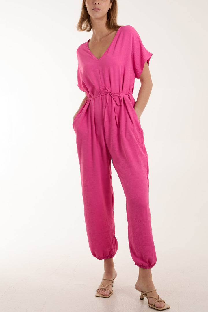 V-Neck Tied Waist Long Jumpsuit