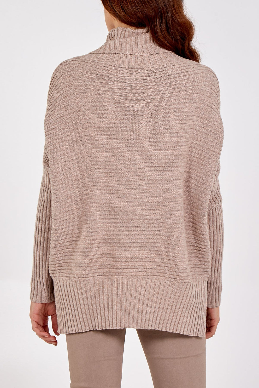 Knitted Rib Roll Neck Jumper