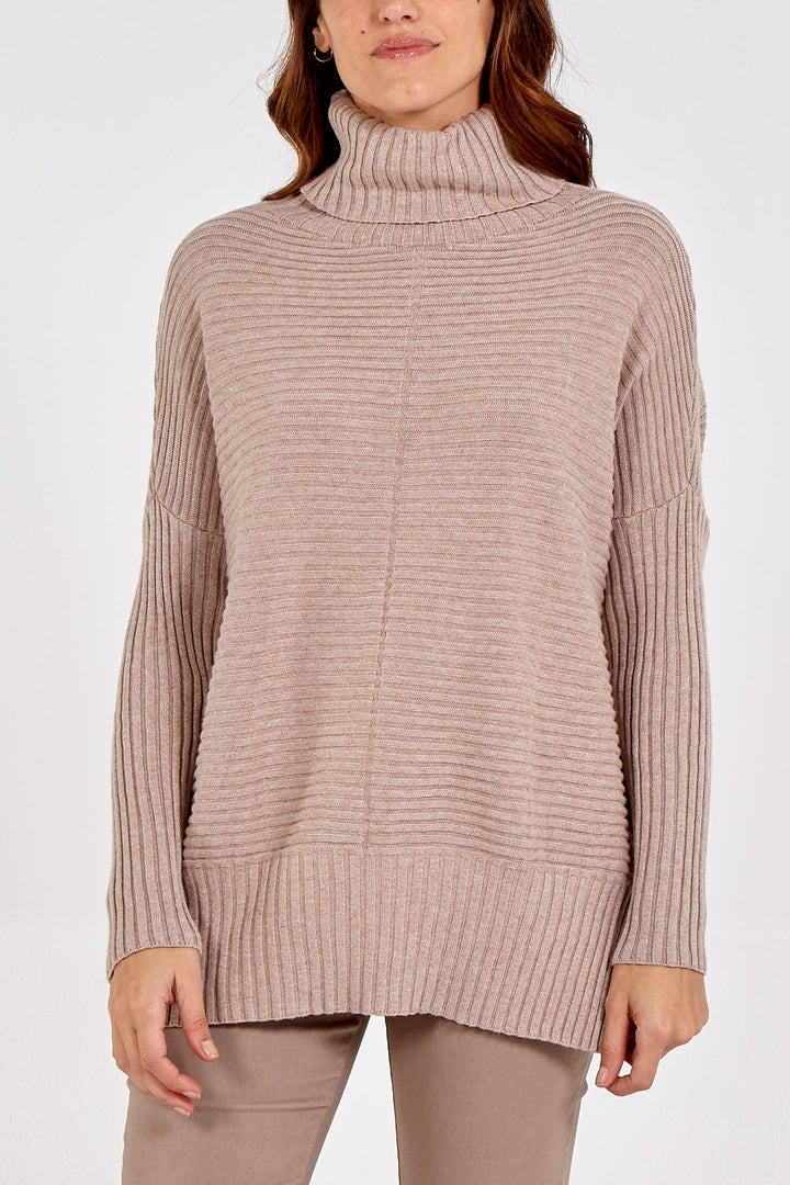 Knitted Rib Roll Neck Jumper