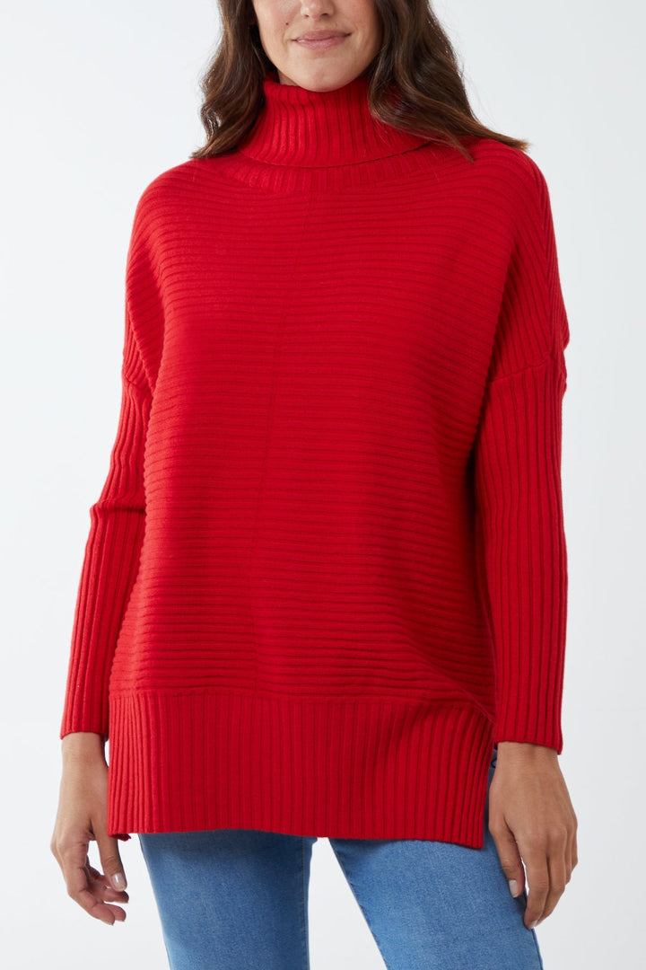 Knitted Rib Roll Neck Jumper