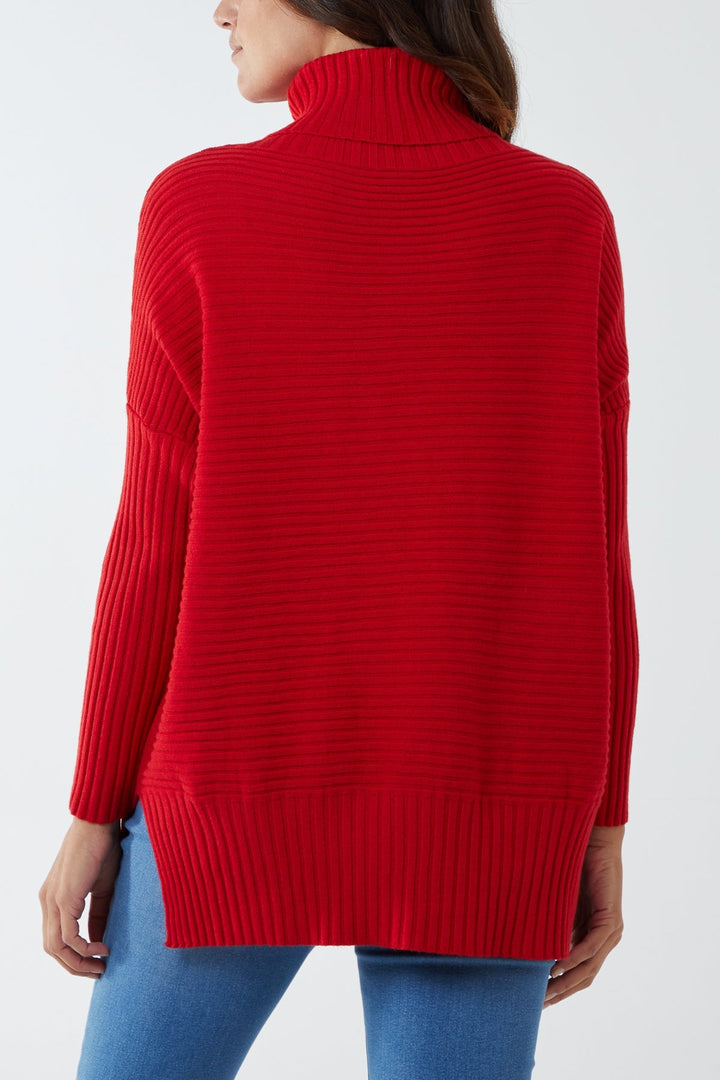 Knitted Rib Roll Neck Jumper