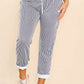Italian Thin Stripes Print Drawstring Cotton Joggers