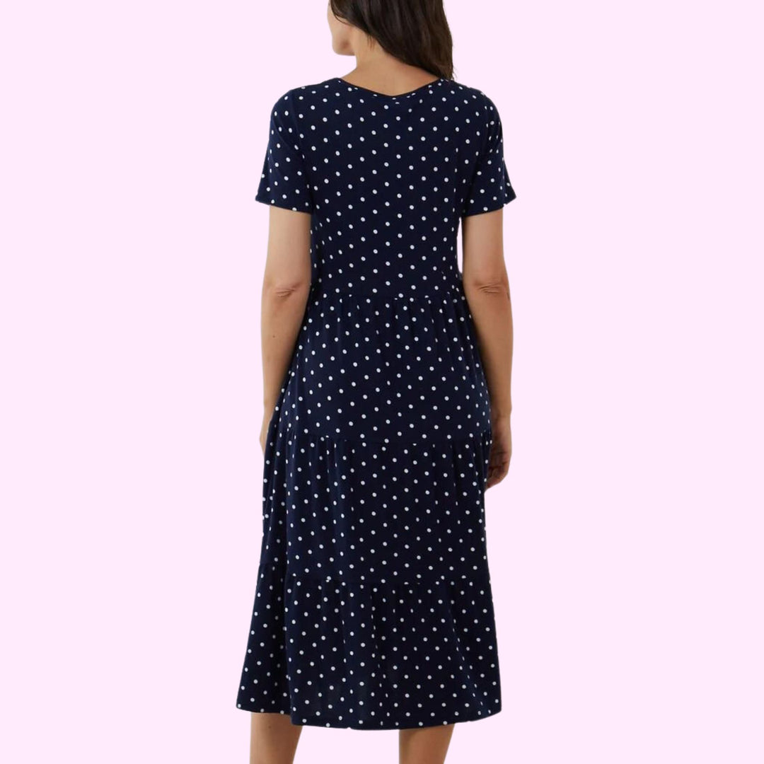 POLKA DOT SMOCK TIERED MIDI DRESS