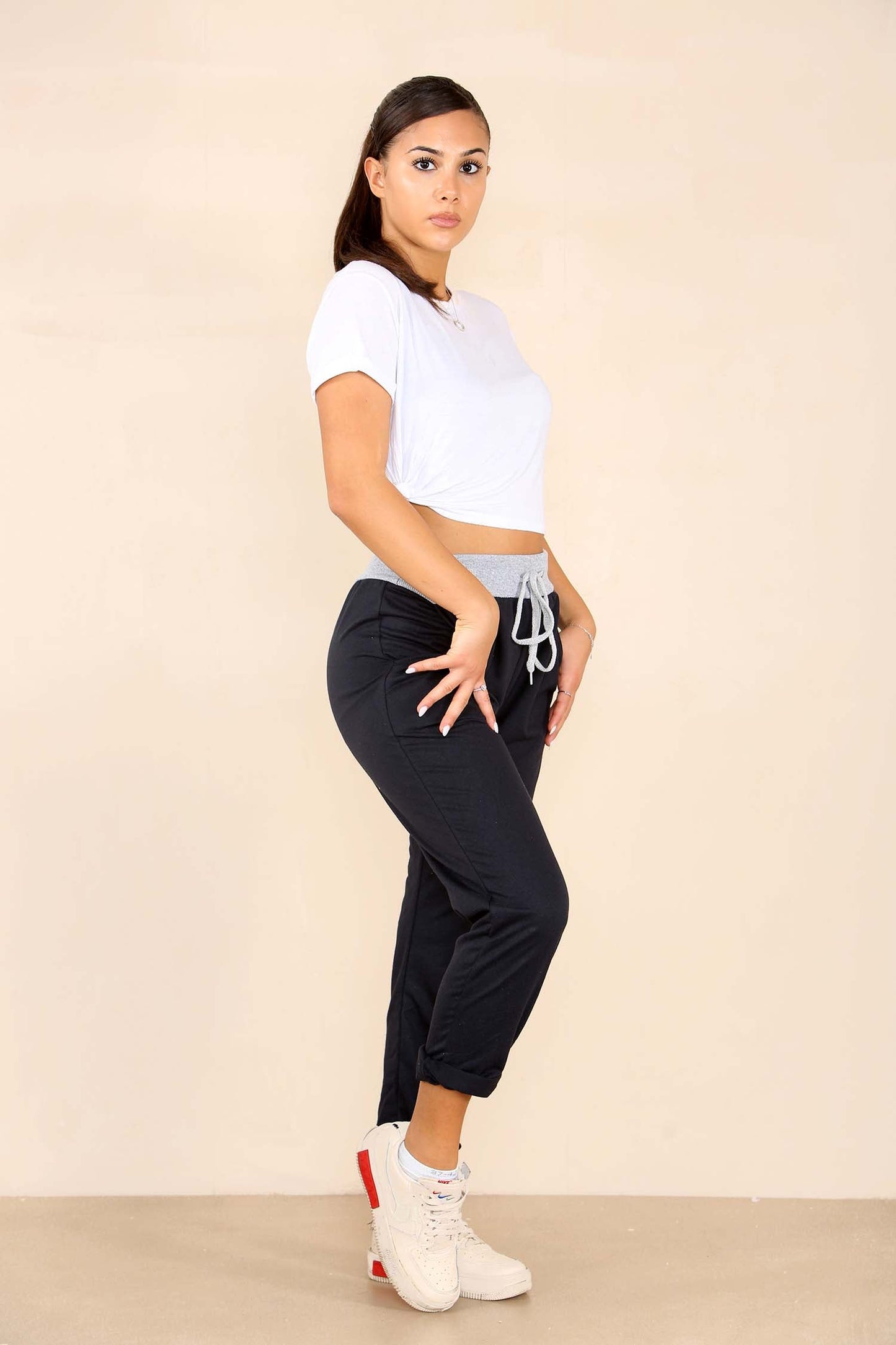 Italian Plain Drawstring Cotton Joggers