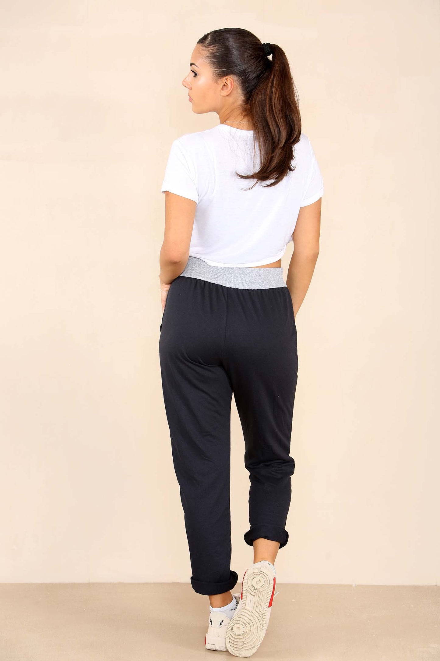Italian Plain Drawstring Cotton Joggers