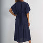 Italian Drawestring Front Flared Linen Dress
