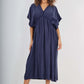 Italian Drawestring Front Flared Linen Dress
