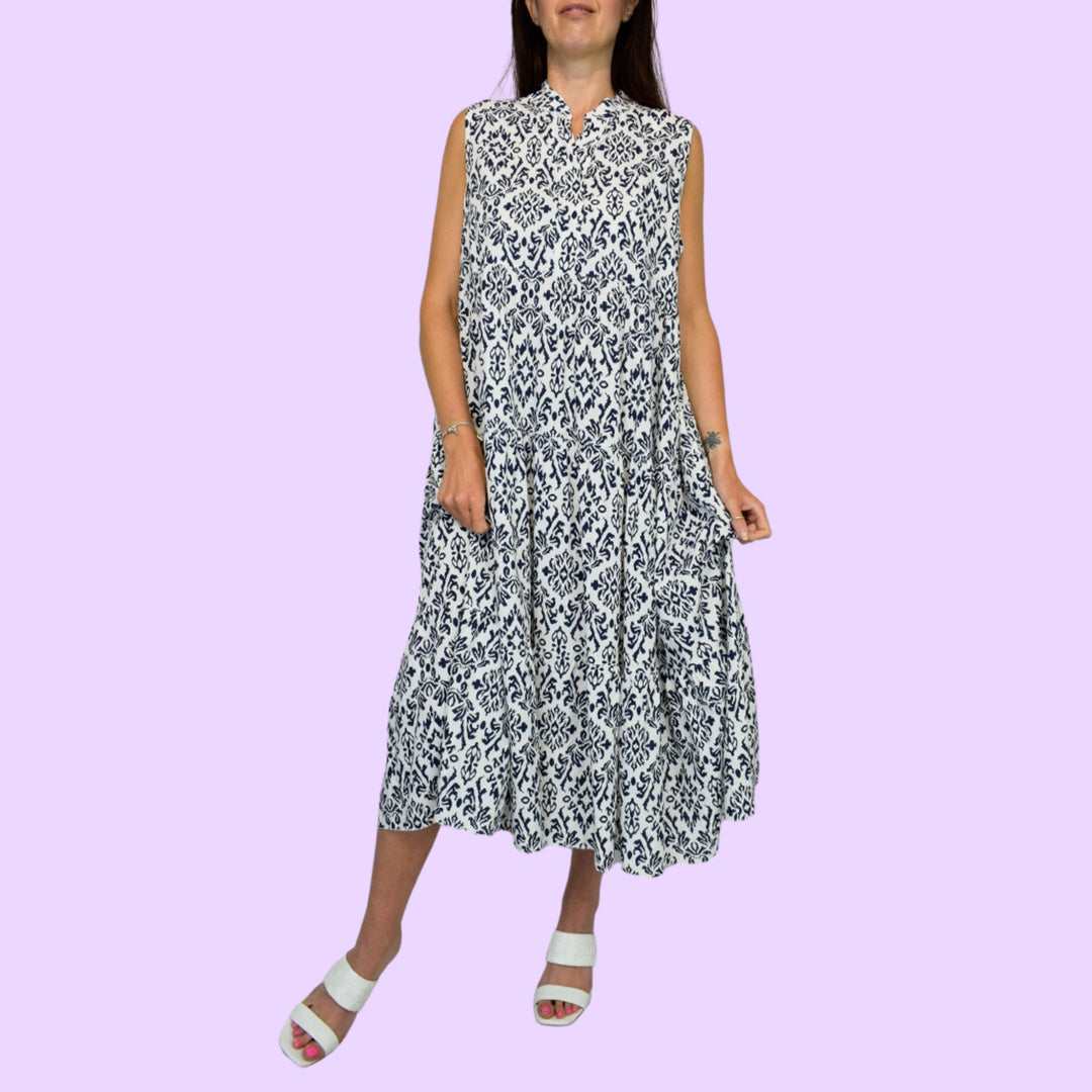 Aztec Print Cotton Smock Maxi Dress