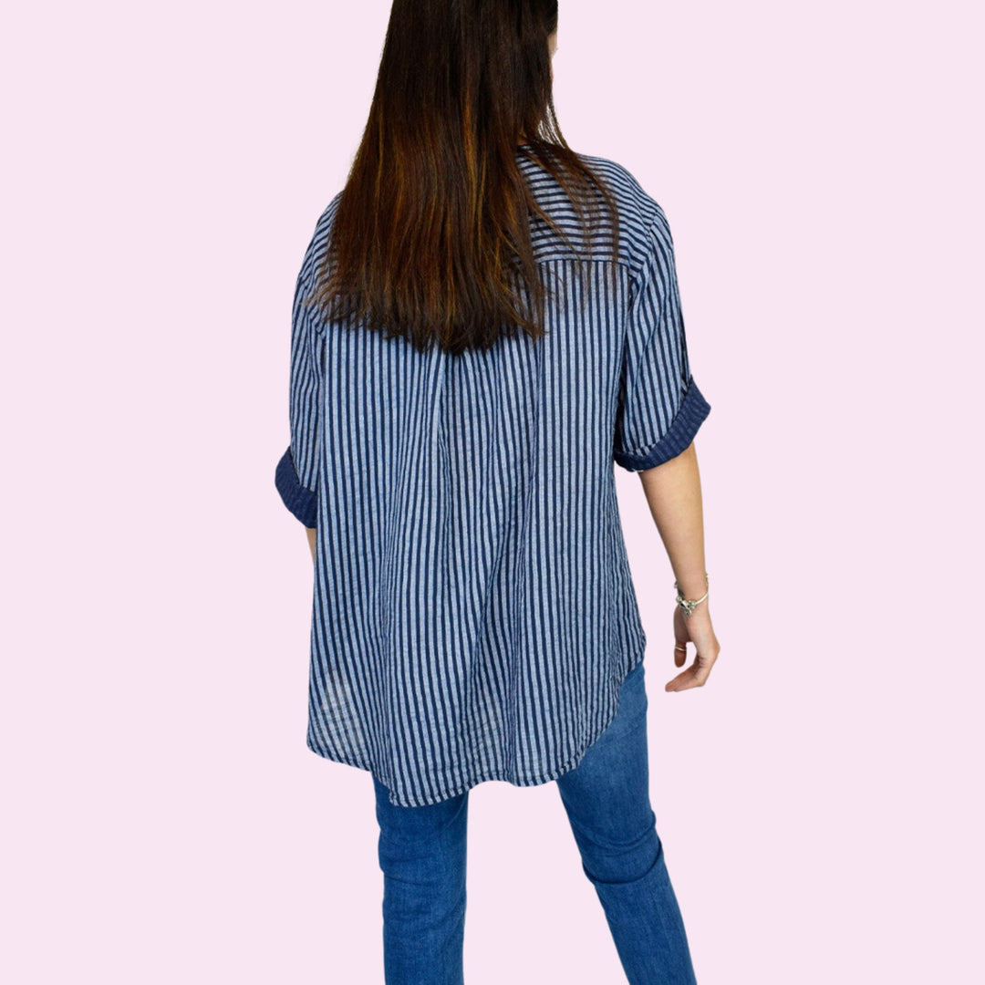 Wooden Button Stripe Italian Cotton Top