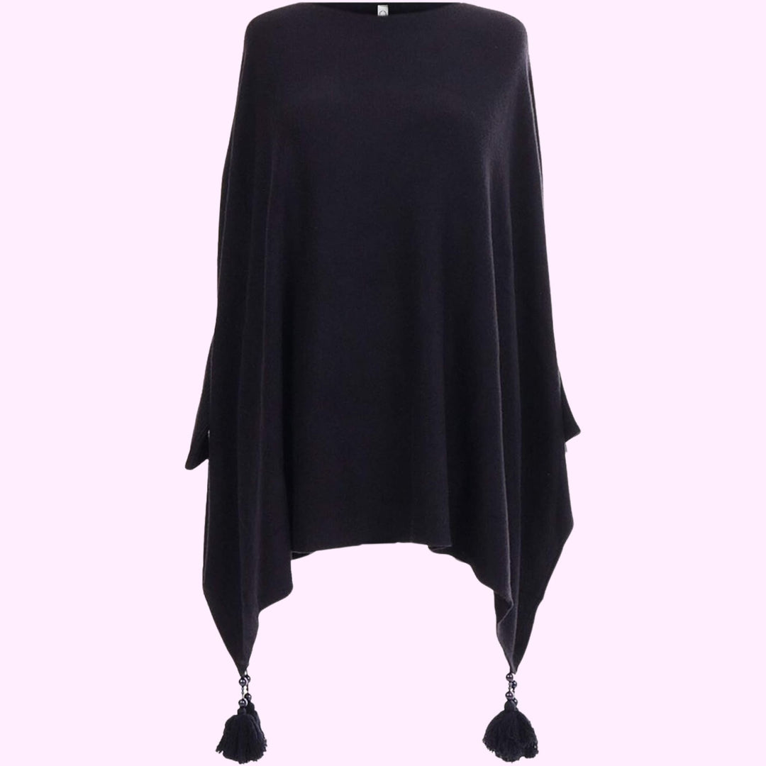 Italian Boxy Batwing Tassels Poncho