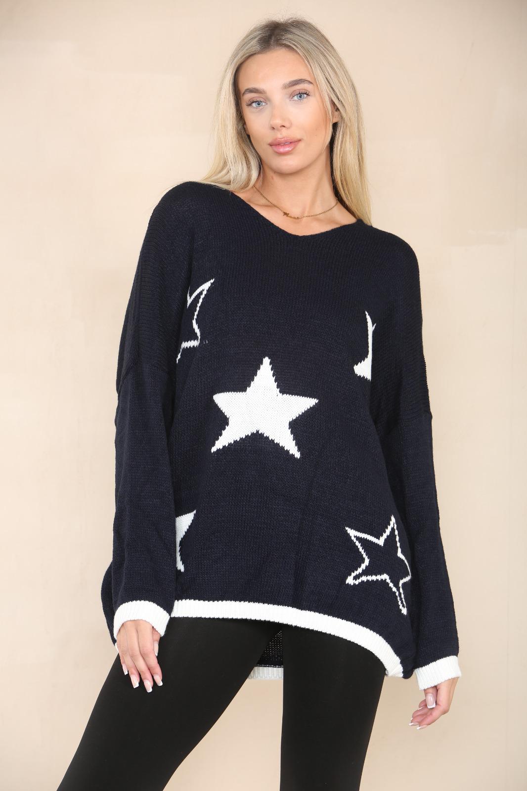 Star Print Oversized V Neck Jumper