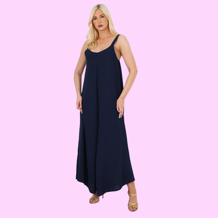 Italian Plain Oversized Sleeveless Jersey Jumpsuit