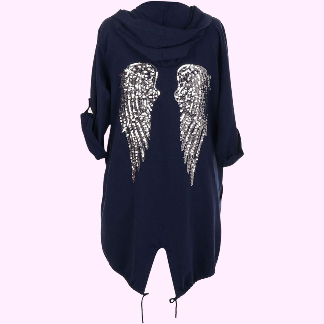 Italian Sequin Angel Wings Back Tunic Hooded