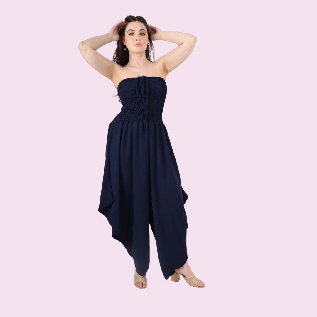 italian Shirred Elasticated Halter Neck Jumpsuit