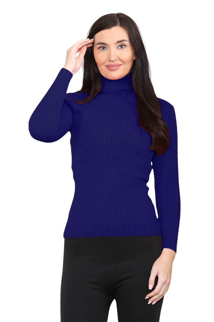 knitted Ribbed Polo Neck Top