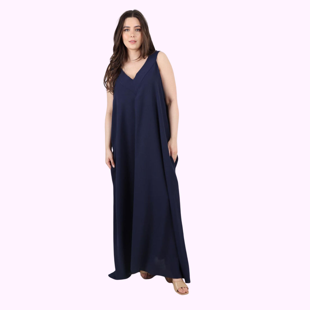 Sleeveless V-Neck Sides Pockets Maxi Dress