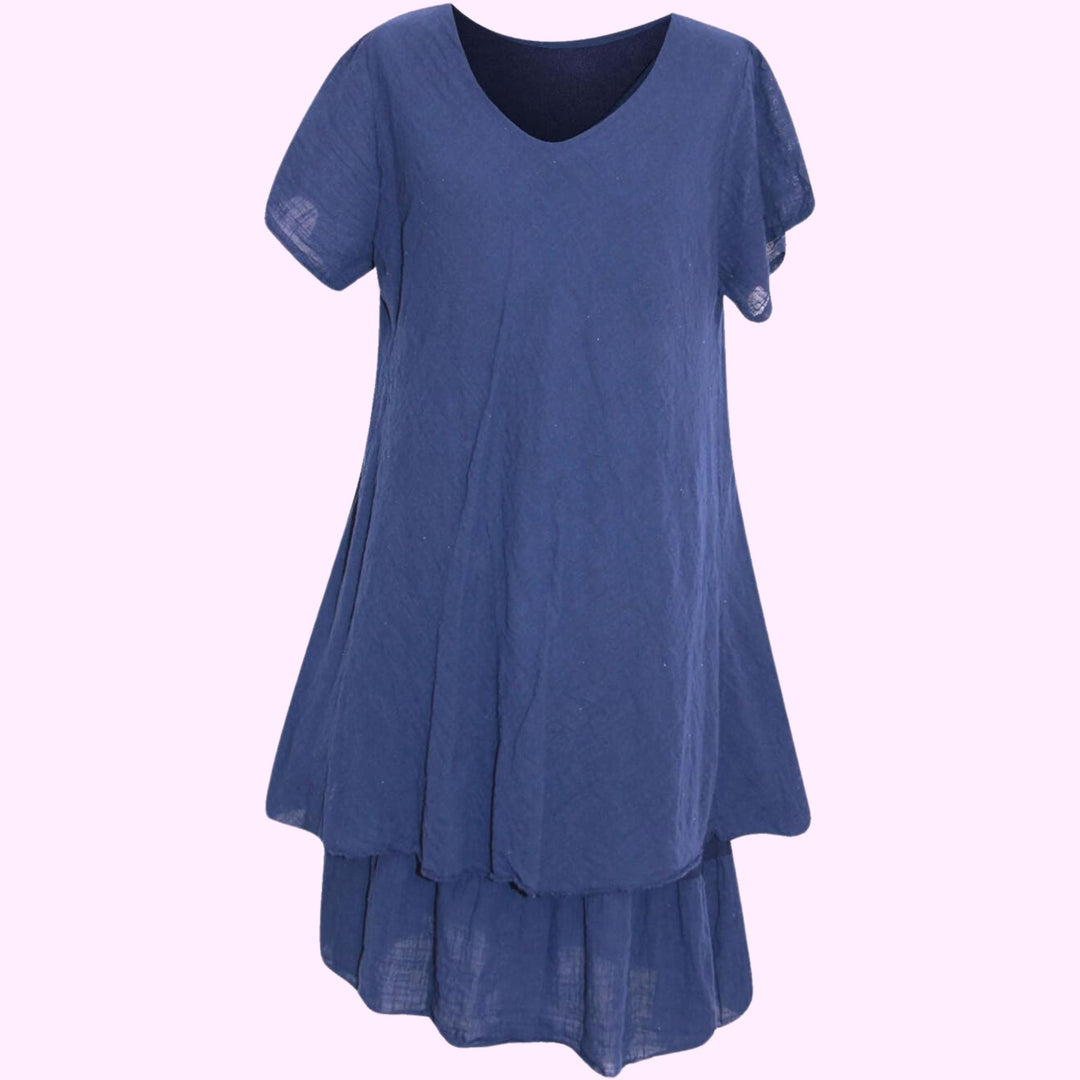 Short-Sleeved V-Neck Swing Dress